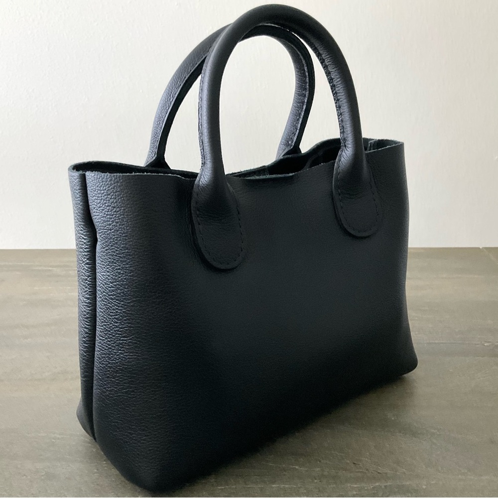 Bundle PLG LG Raindrop Crossbody Tote Bag Pebbled Black Leather w/ Canvas Insert - Picture 7 of 9